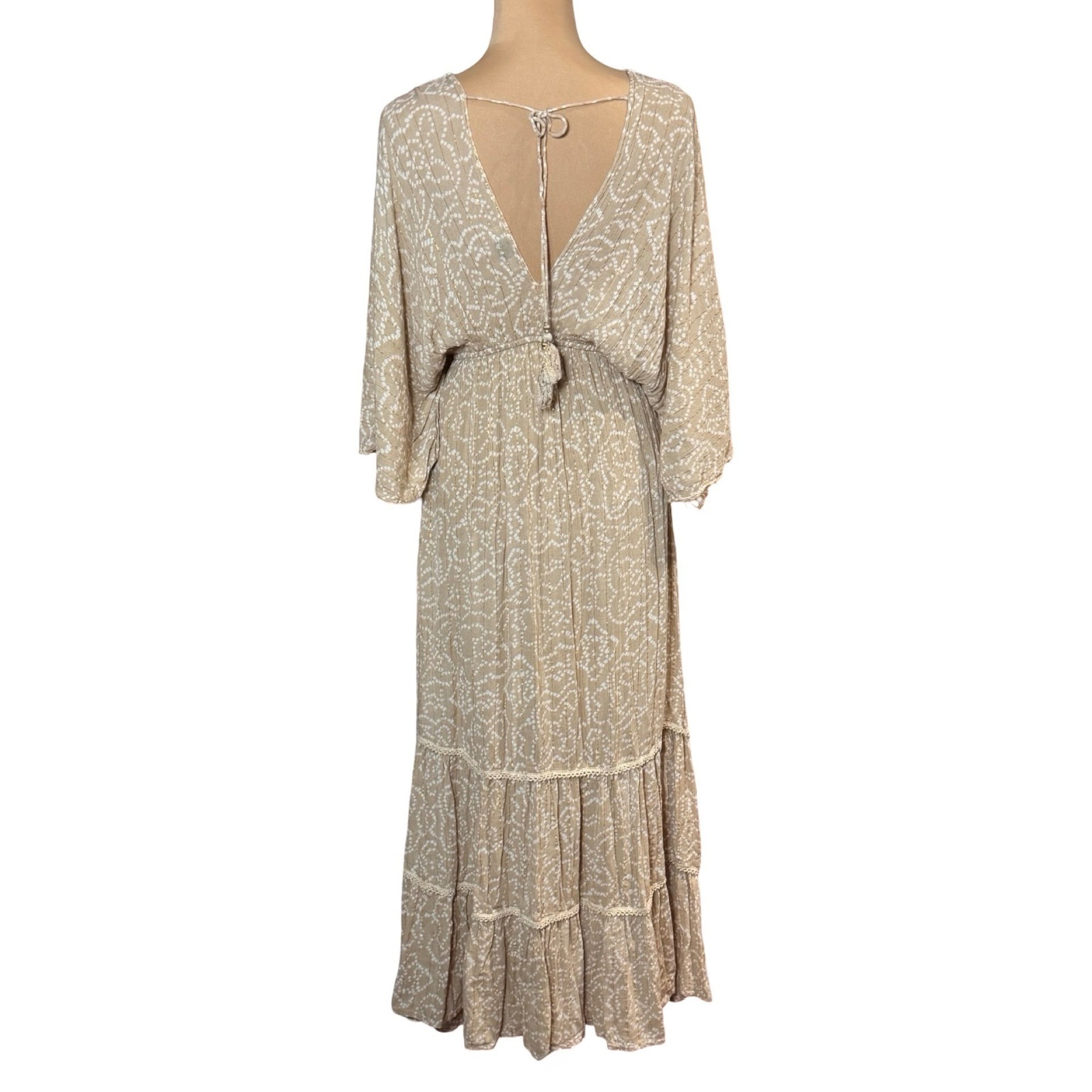 Flowy Boho Embroidered Cotton Tiered Maxi Dress Sz S Kaftan Beach Babydoll