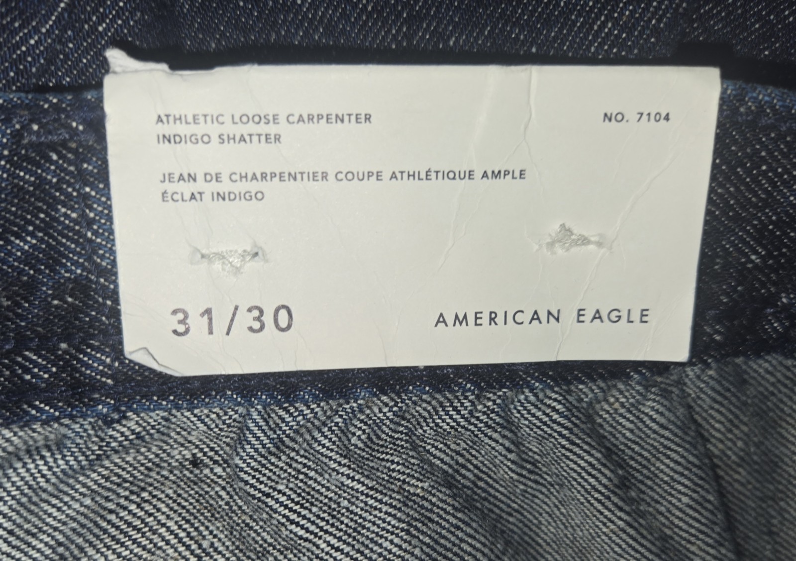 American Eagle 31×30 Athletic Loose Carpenter Jeans Double Knee Indigo Shatter