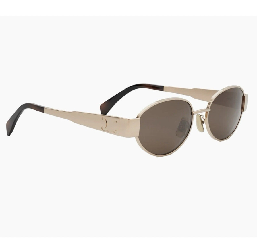 Celine CL40235U 28E Triomphe Metal Oval Sunglasses Rose Gold Brown AUTHENTIC