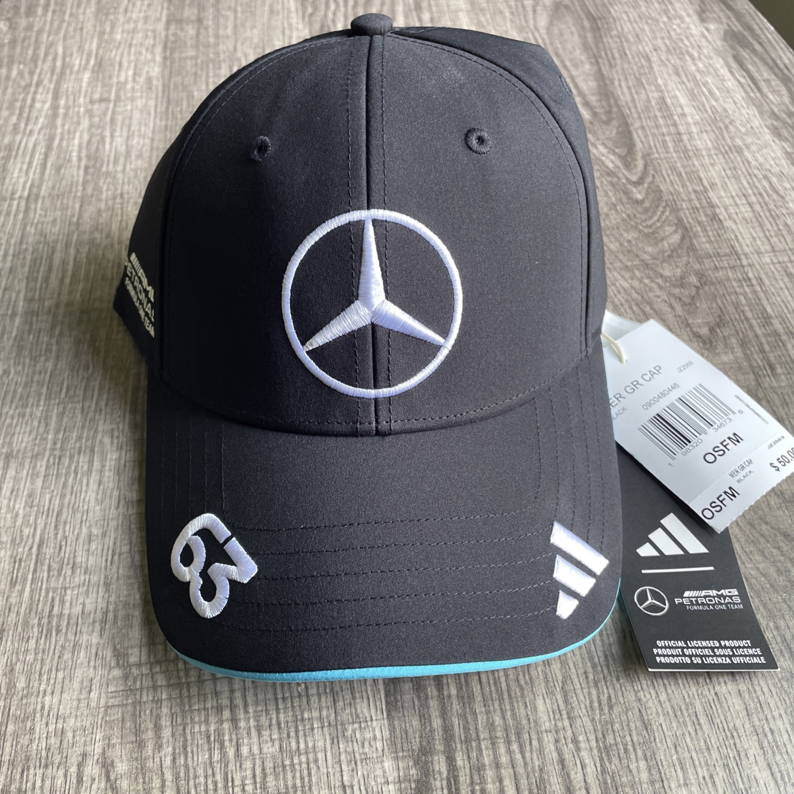 Adidas Mercedes AMG Petronas F1 Hat George Russell 63 Black Strapback Cap NWT