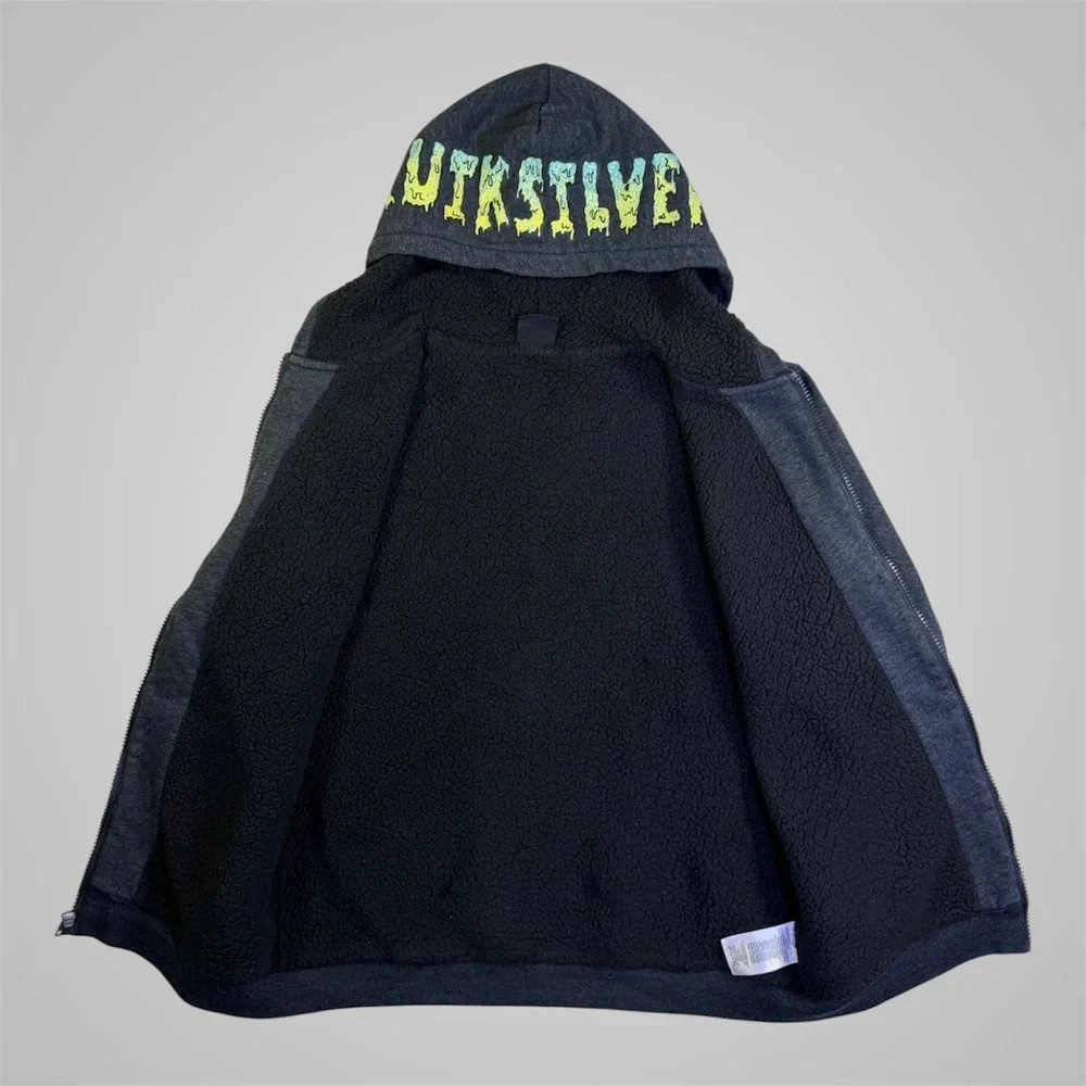 Boys Youth Quicksilver Zip Up Front Sherpa Lined Hoodie BLACK Size XS5/6