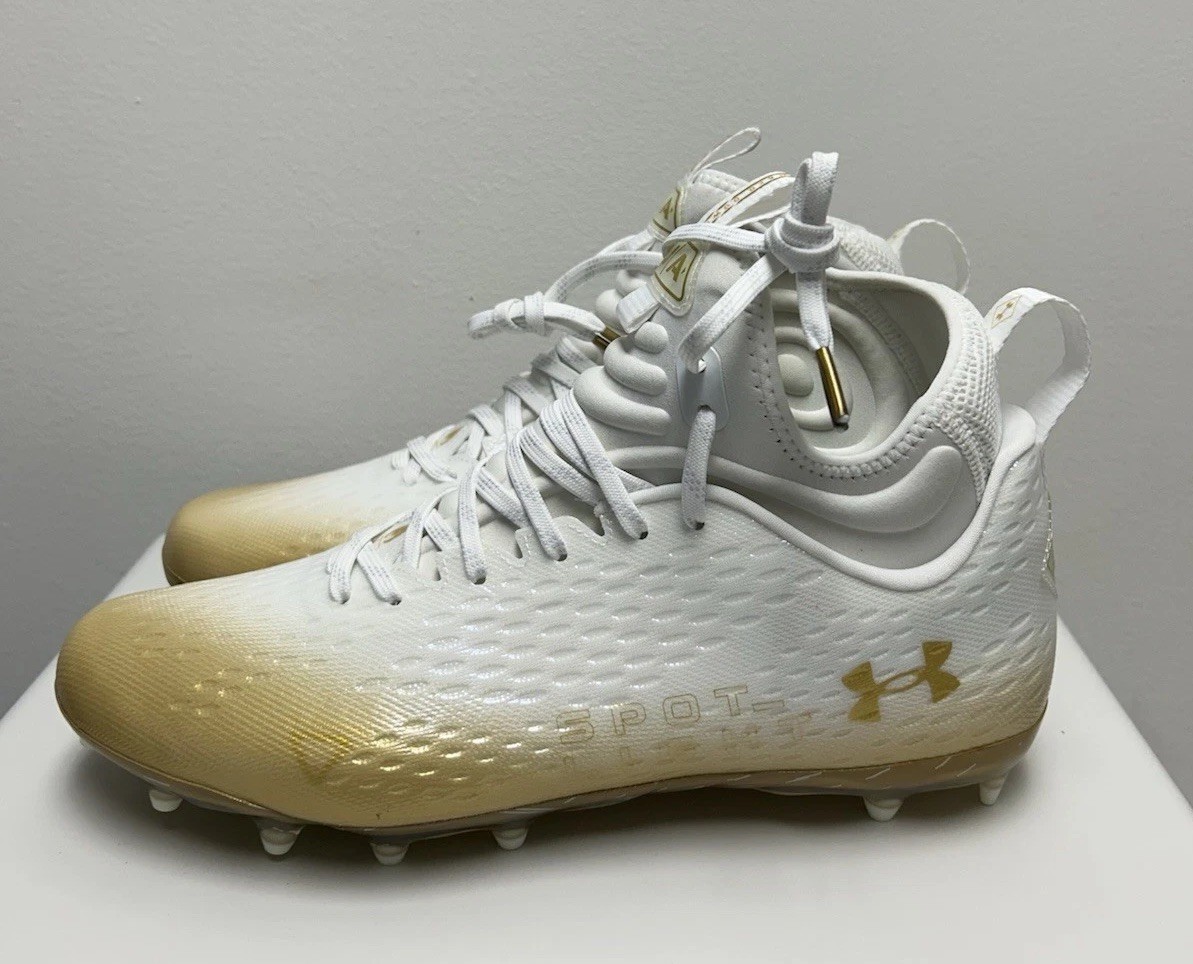 Size 11-Men’s Under Armour Spotlight Lux Football Lacrosse Cleats White Gold NEW