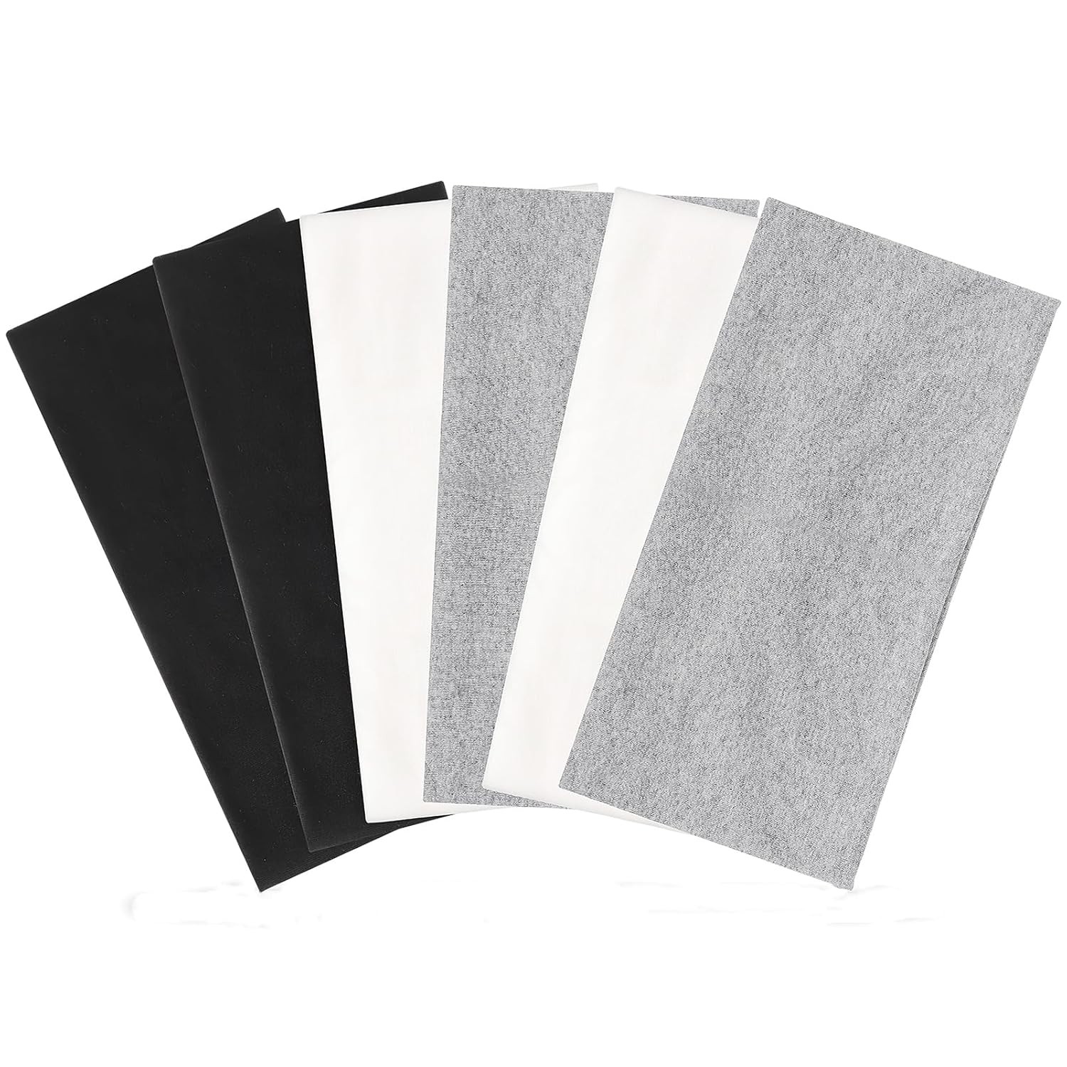 6 Pack Wide Headbands for Women, 9.3×4.7inch Cotton Black, white, gray