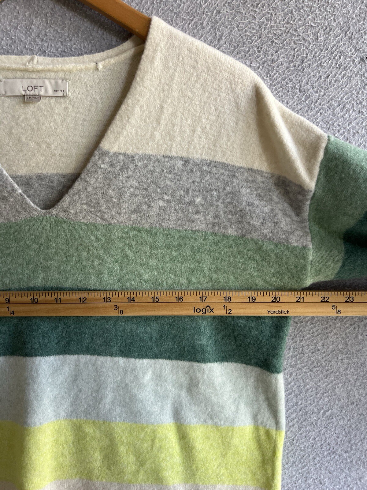 Loft Sweater Womens LP Striped Colorblock V-Neck Wool Blend Academia Preppy