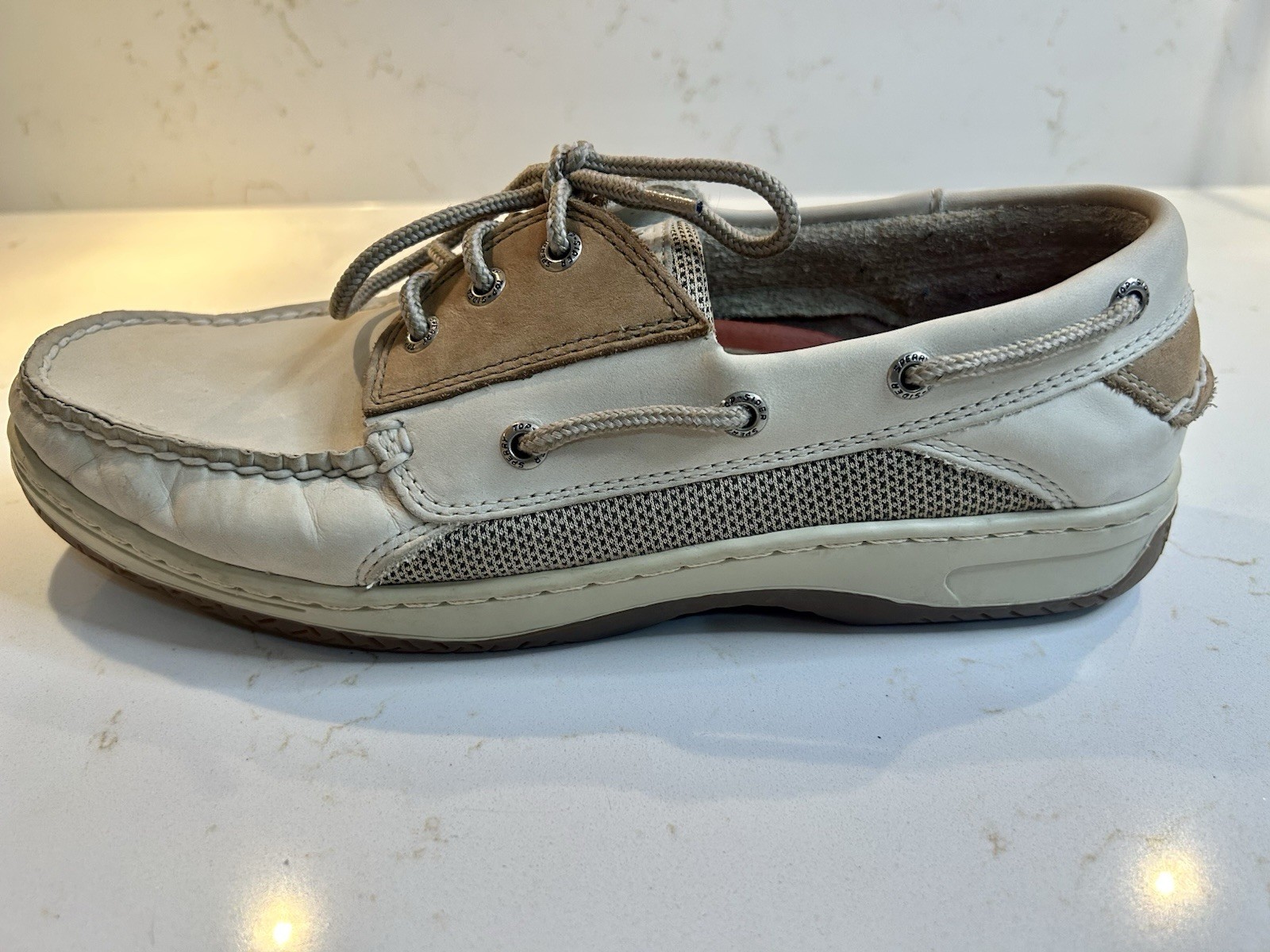 Men’s Sperrys Boat Shoe Size Authentic Original 10M L-6 CH133 Ivory And Tan