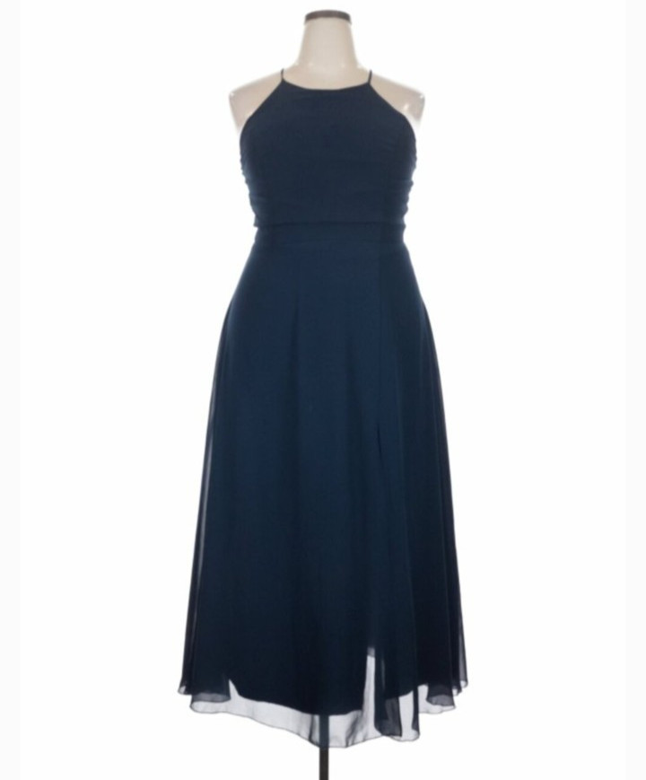 Jenny Yoo floor-length maxi gown in a classic navy blue size 18 plus wedding