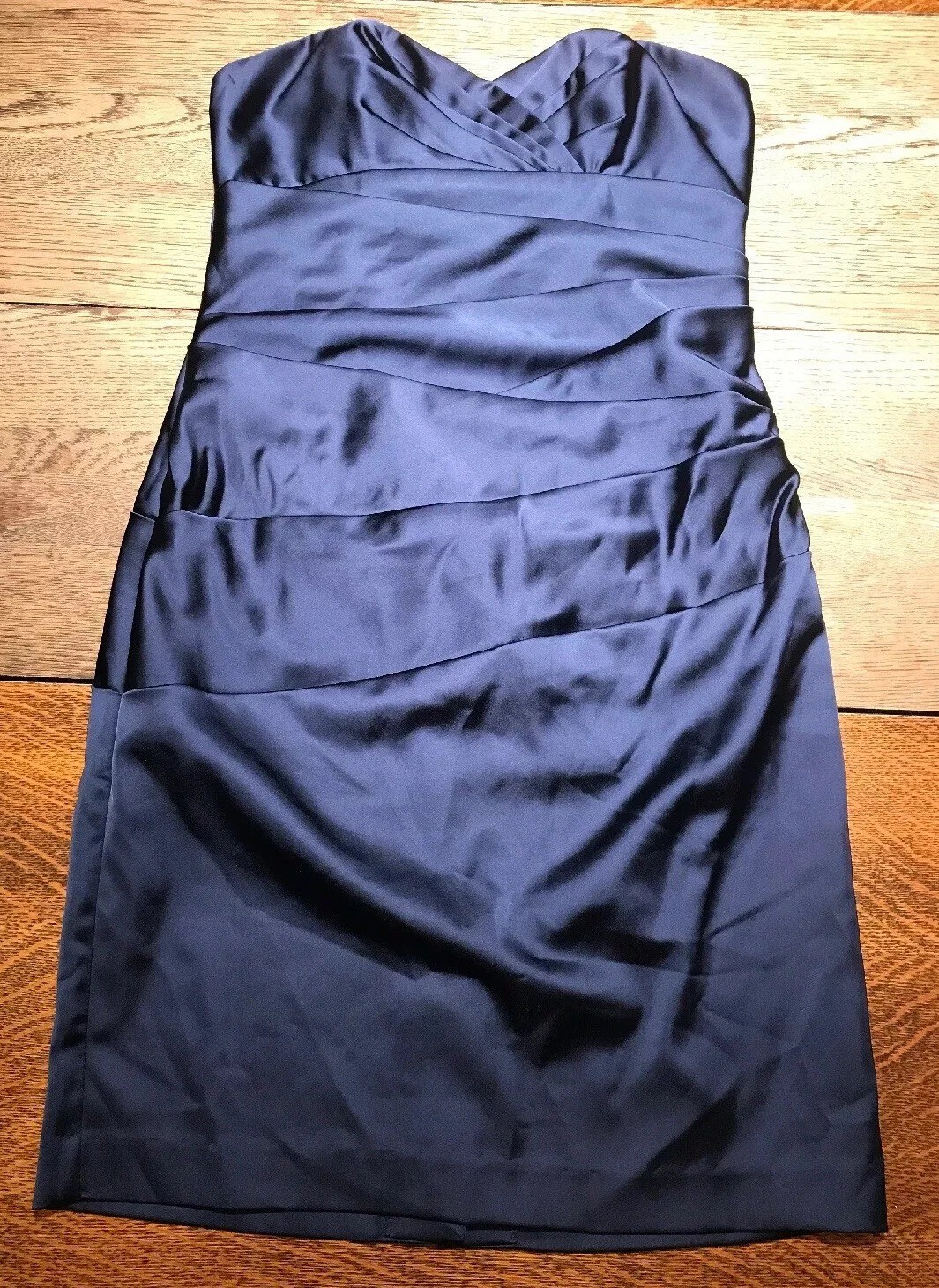 DAVID’S BRIDAL US6 Satin Sleeveless Sweetheart Marine Mini Dress, Wedding