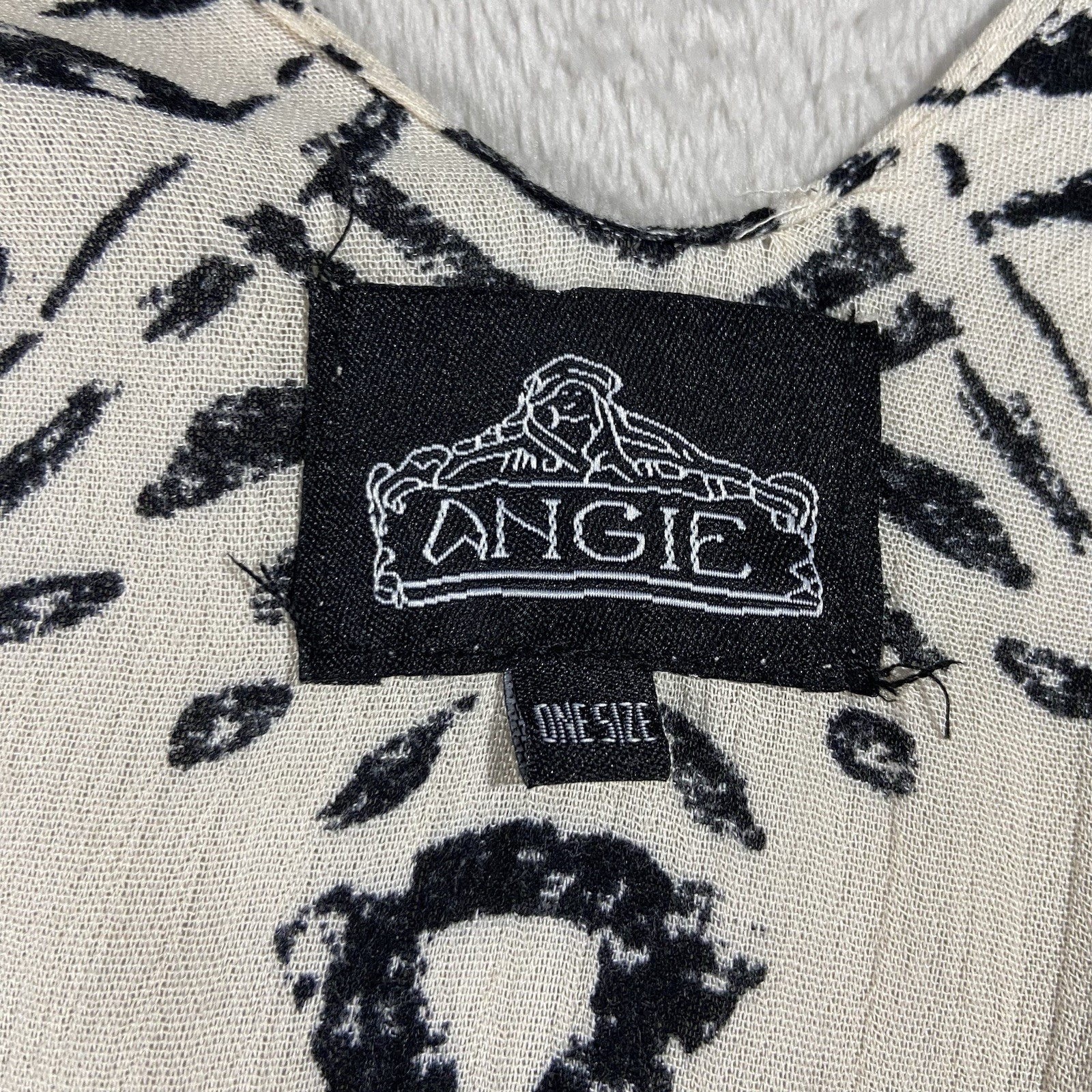 Angie Long Kimono Duster Ivory Black Print Women OS Boho Chic Beachcore Festival