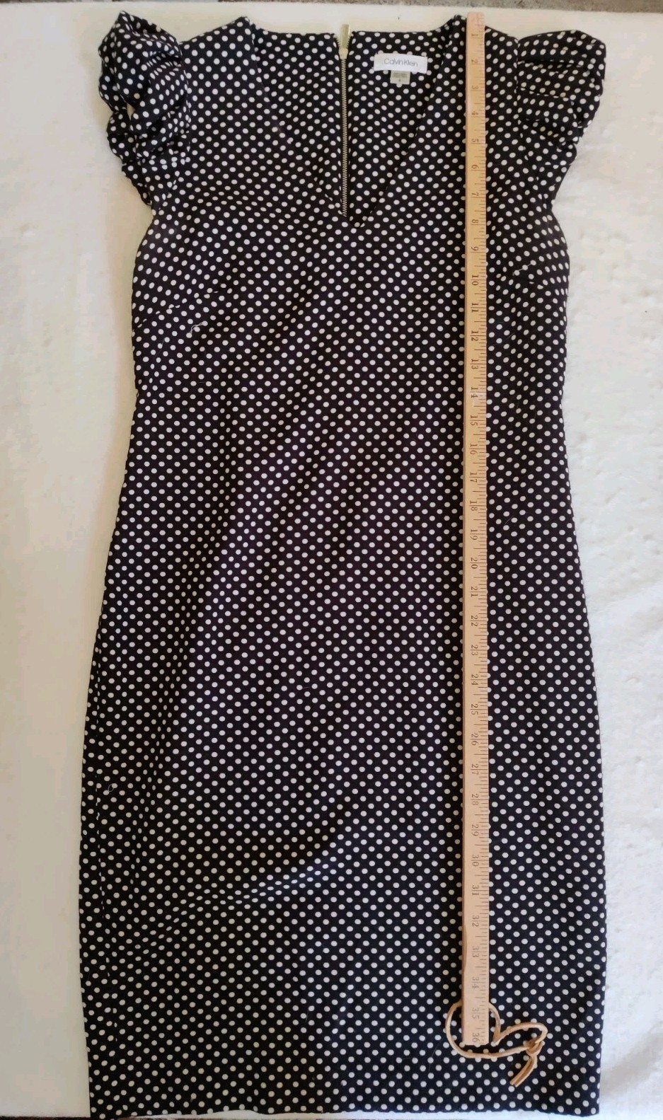 Calvin Klein Sheath Dress Black/White Polka Dot Puff Cap Sleeve Size 8