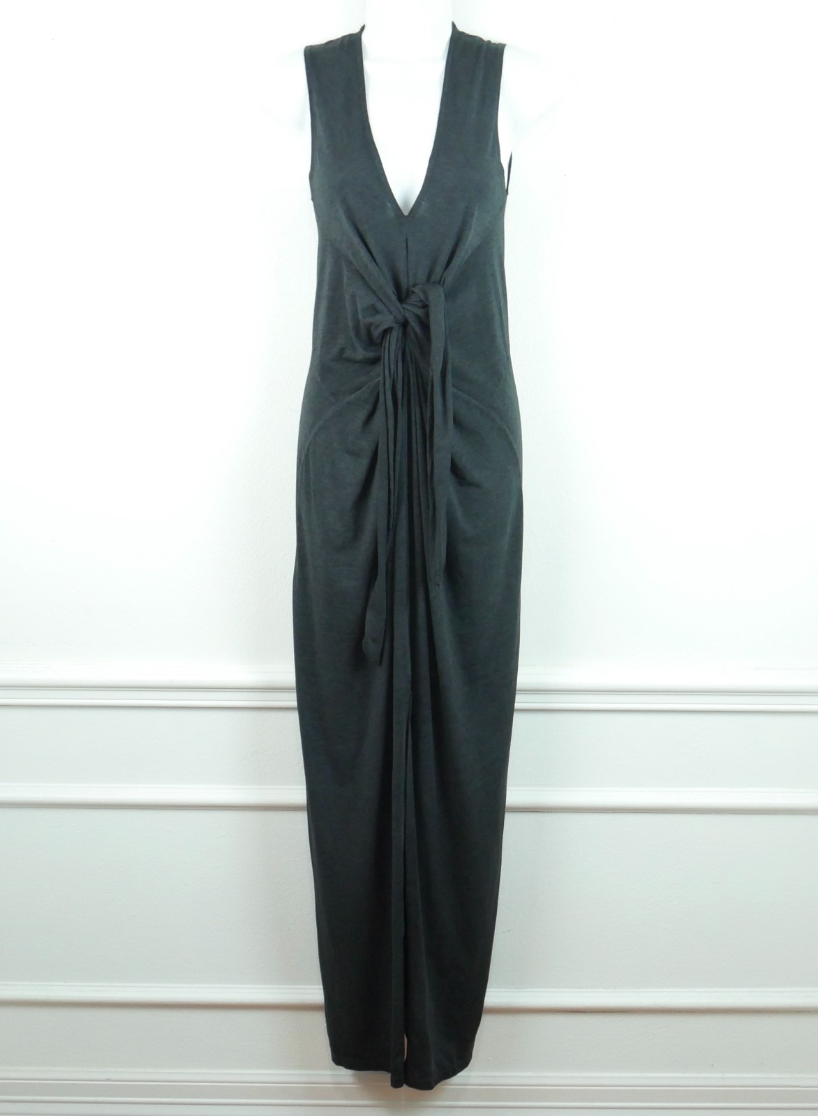 Allsaints Elke Maxi Dress Tie Waist Quiet Luxury Minimal Capsule Charcoal Grey S