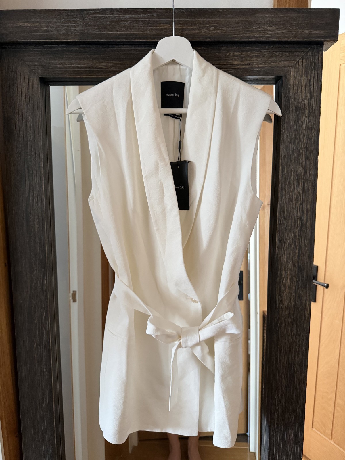 Massimo Dutti Linen Blazer Belted Dress White Sleeveless EU 36 US 4 Womens