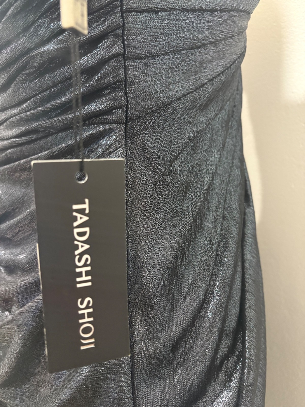 TADASHI SHOJI RUCHED OFF THE SHOULDDER BLACK METALLIC GOWN SIZE XS $488