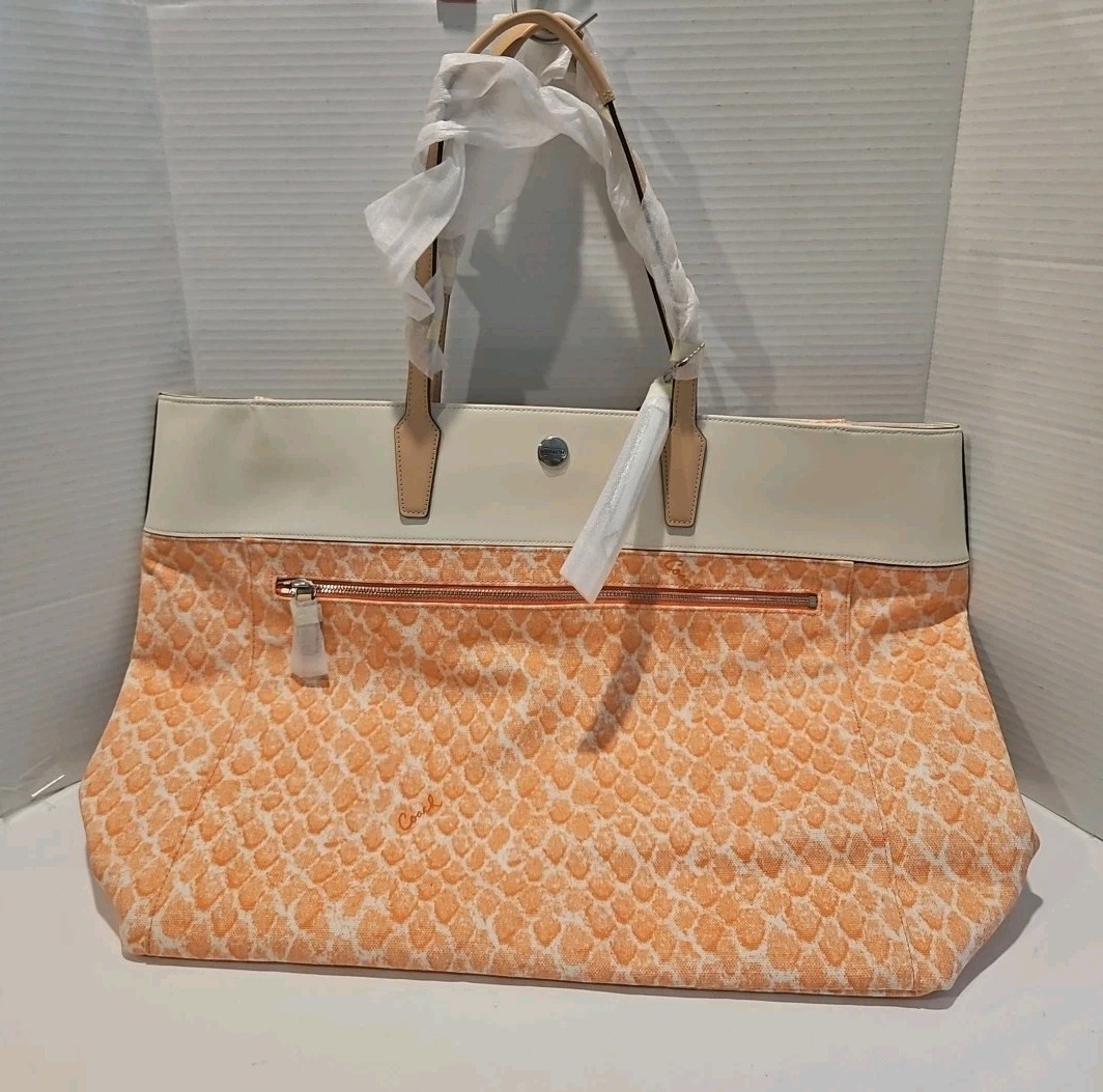 Coach Weekender White Multi-color Snake Print Large Tote New With Tags
