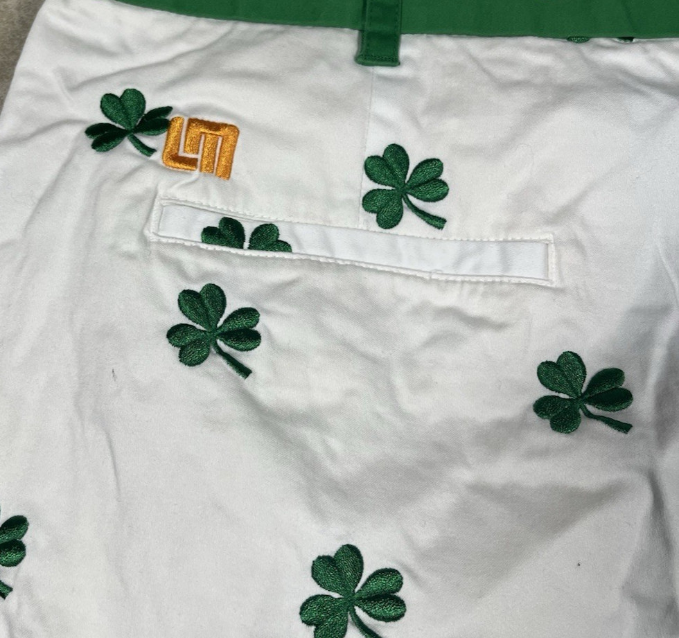 Loudmouth Green White Shamrock Golf Shorts Size 38 1395