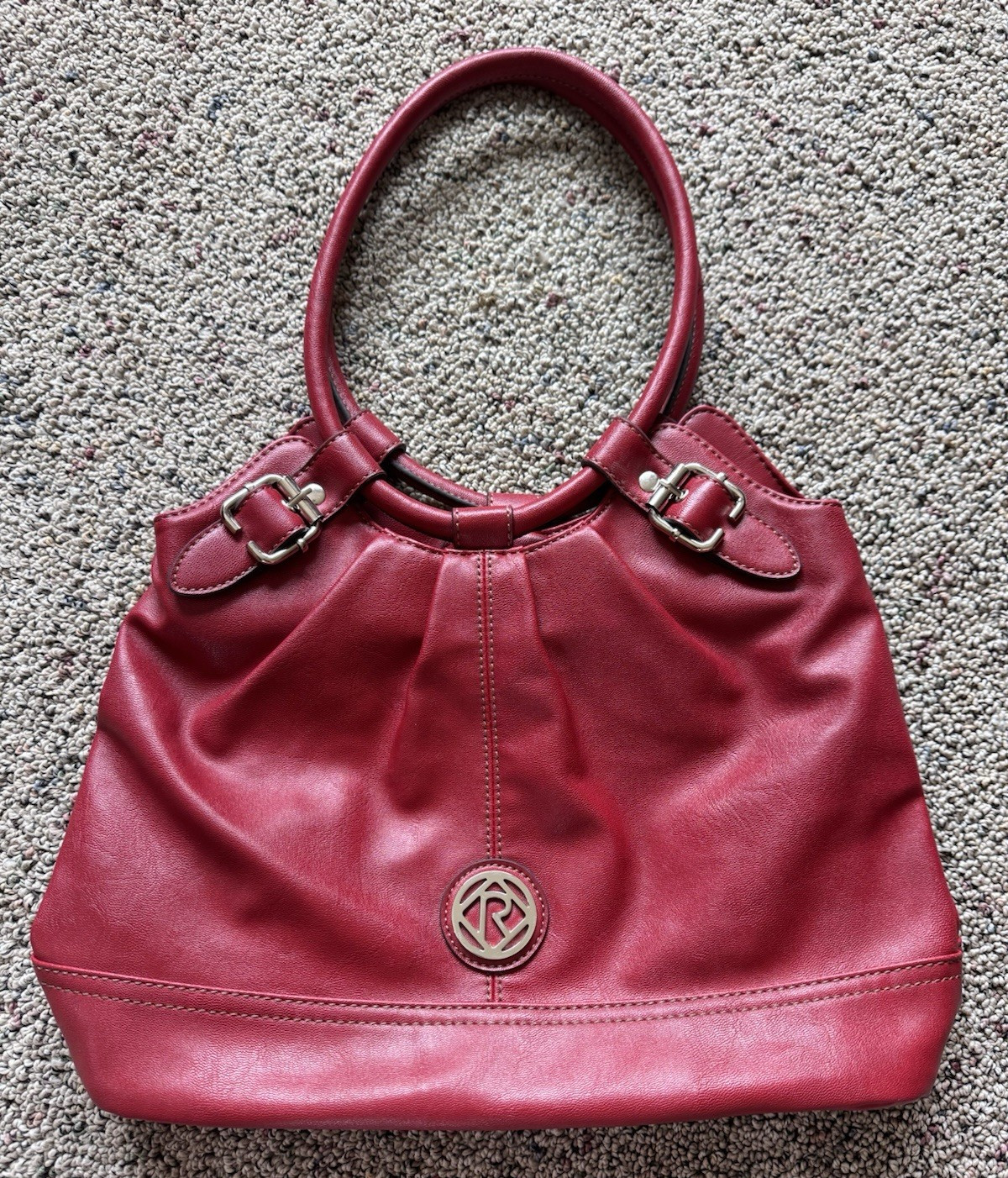 Relic Red Satchel Top Handle Bag Zip & Snap, Lined Pockets, Buckle, Silver