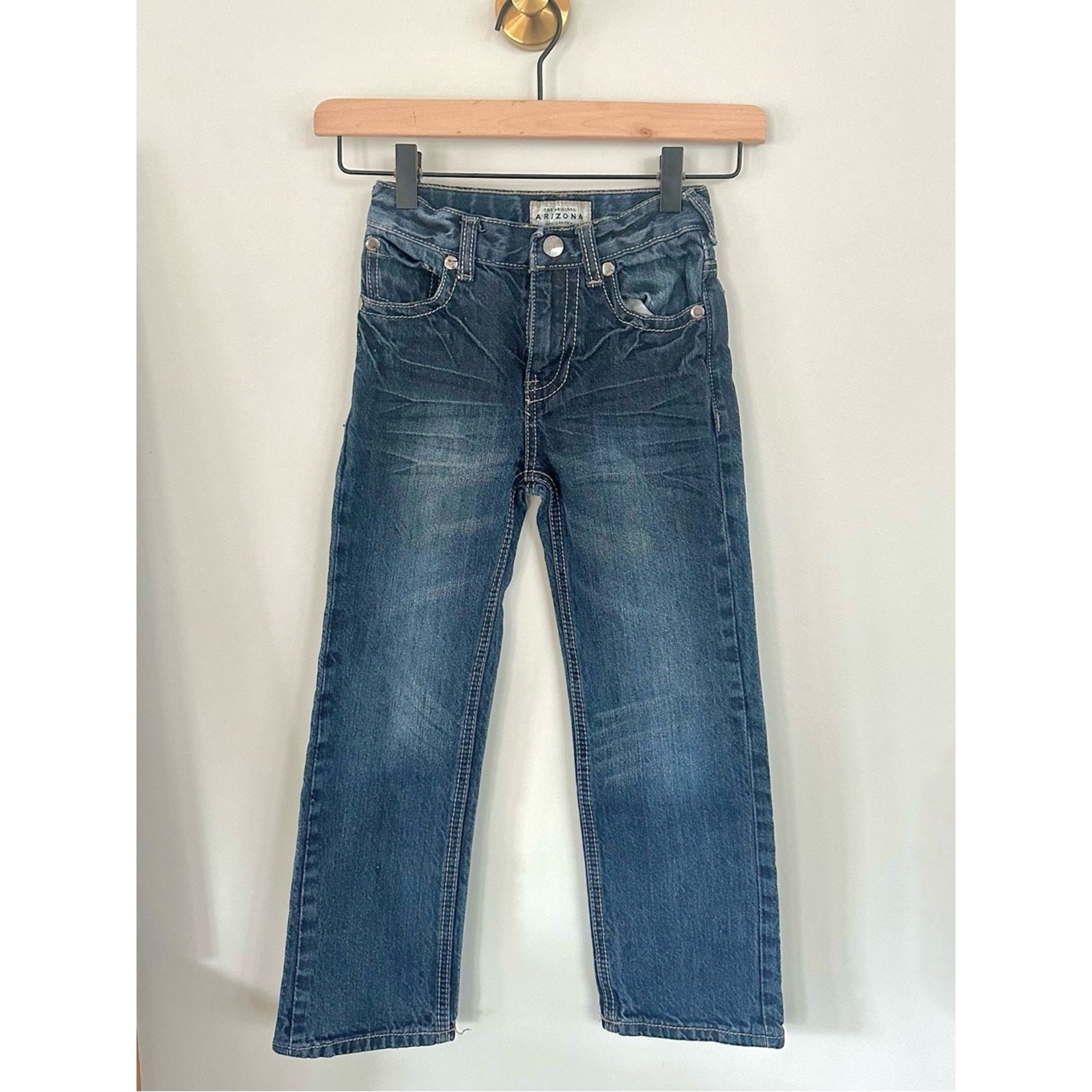 Y2K Arizona Jean Co Boys Size 7 Dark Wash Flap Pocket Jeans Rock Revival Style