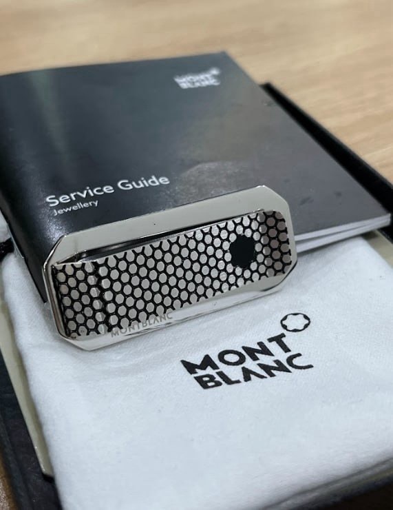 Montblanc Money Clip Honey Comb Stainless Steel Onyx Silver #118621 NIB