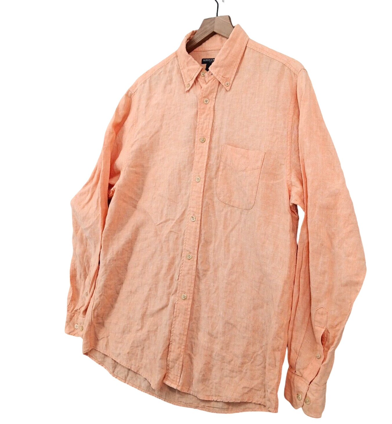 Bowen & Wright Shirt Mens Medium Orange 100% Linen Button Up Long Sleeve Casual