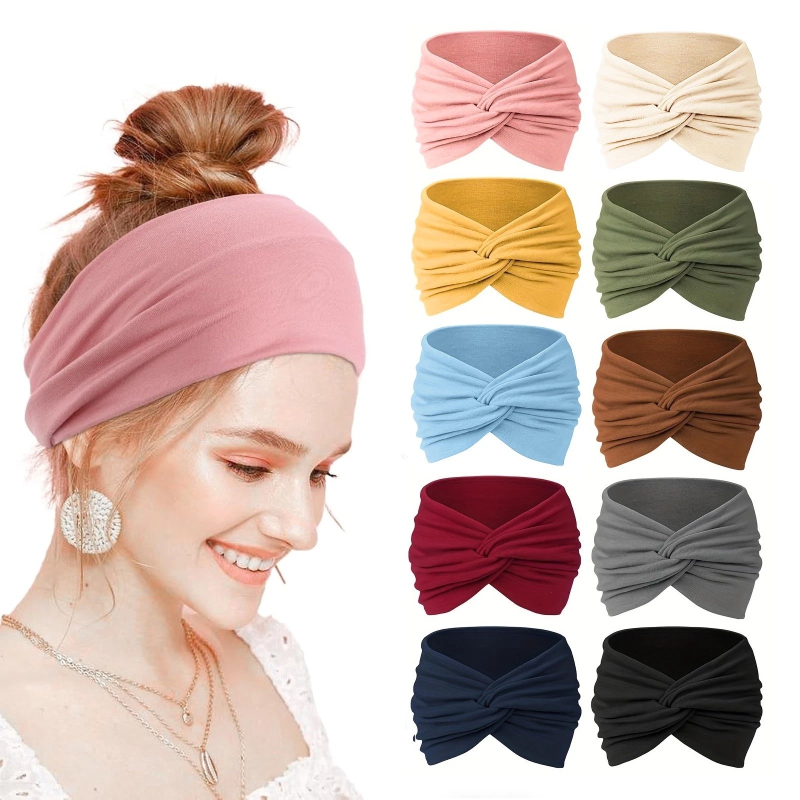 10 PCS Soft Elastic Headbands Unisex Wide Sports Hair Bands for Gym Running Yoga