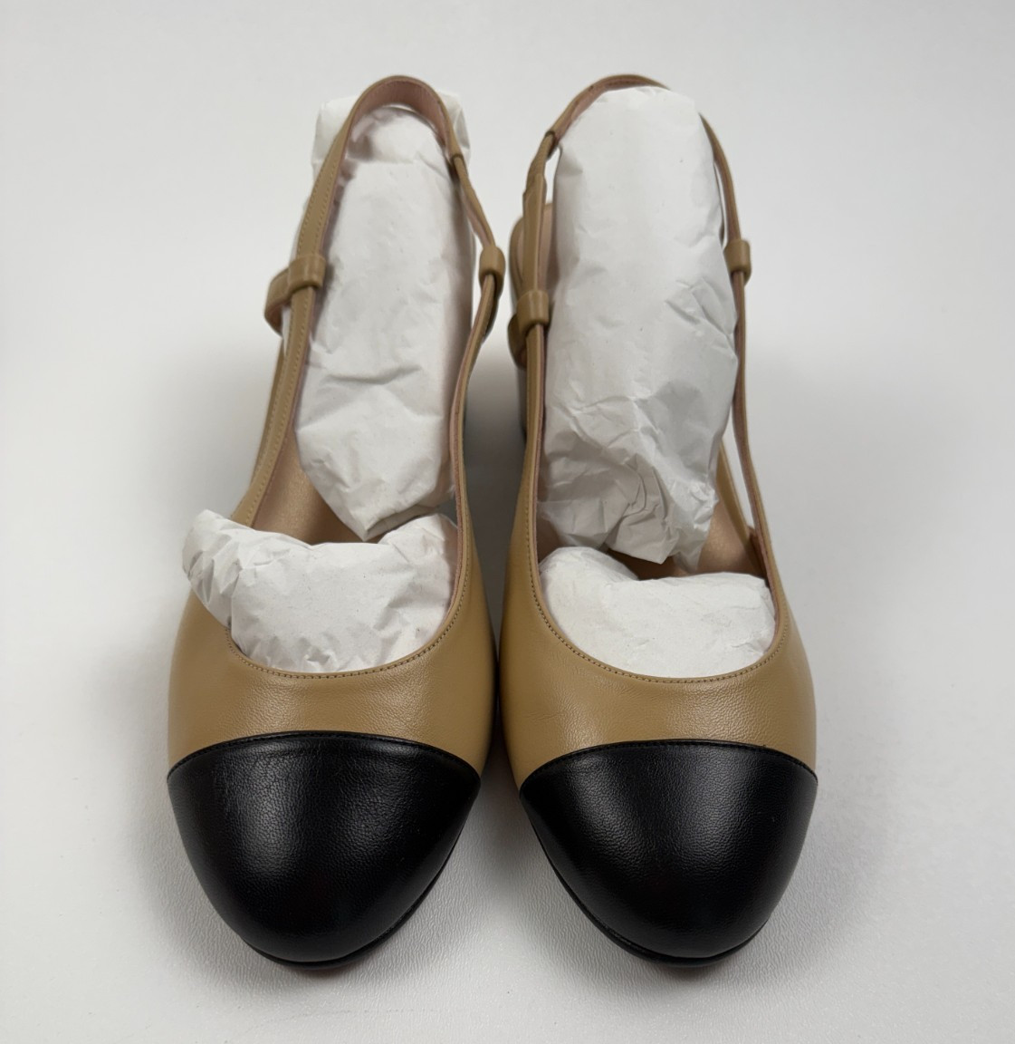French Sole FS/NY Tuckernuck Slingback Baton Heels Camel Napa/Black NWT