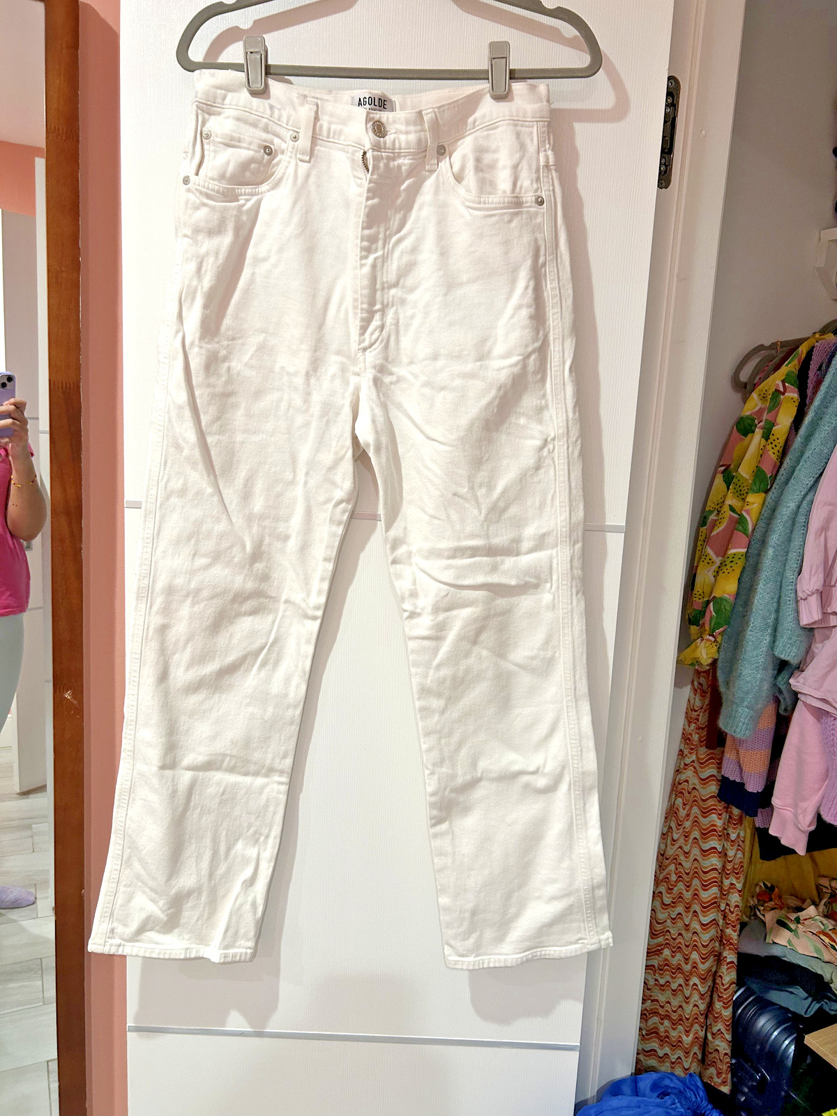 agolde pinch waist jeans in white. new with slight marks at waist. size 30