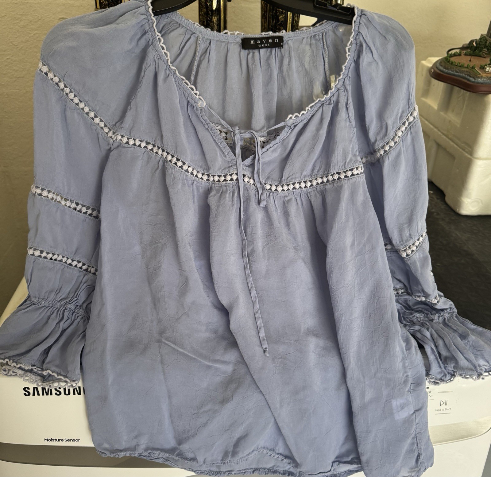 Maven West Womens Blue Blouse 3/4 Sleeve Size S