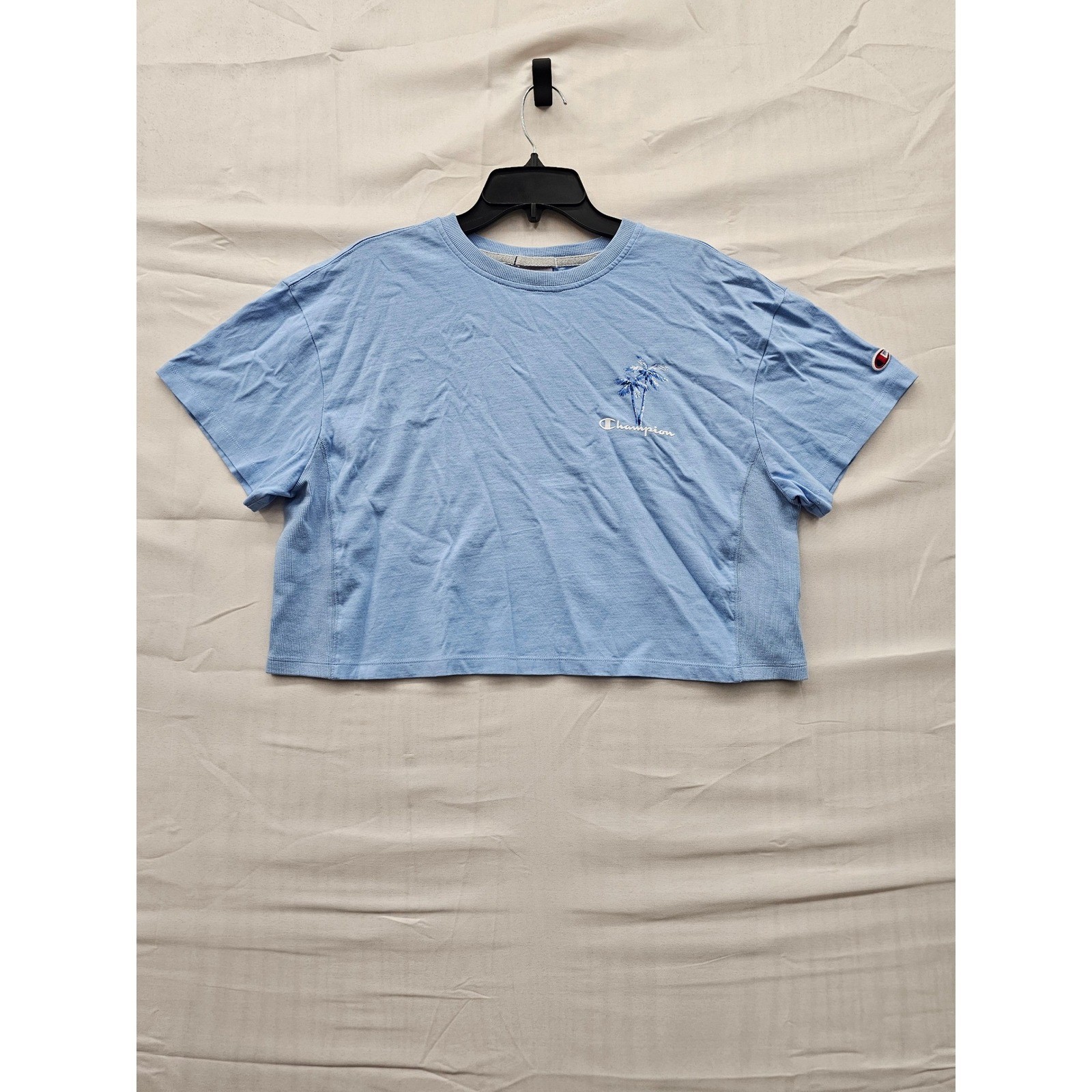 Champion Heritage Womens Blue Palm Tree Graphic Cropped T-Shirt CPW261TS39 M
