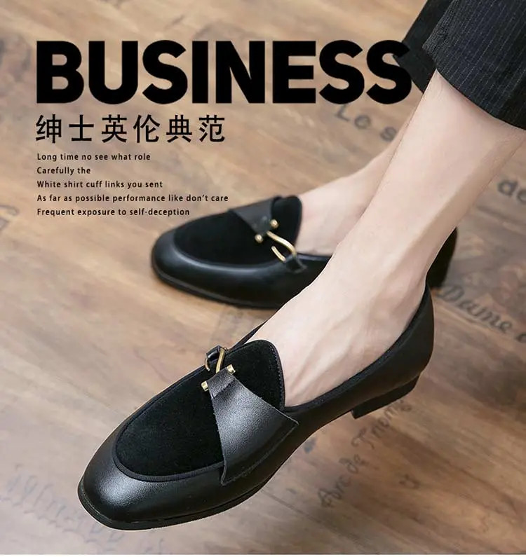 Men’s Slip on Velvet Leather Splicing Shoes Flats Oxfords Hook Driving Fashion