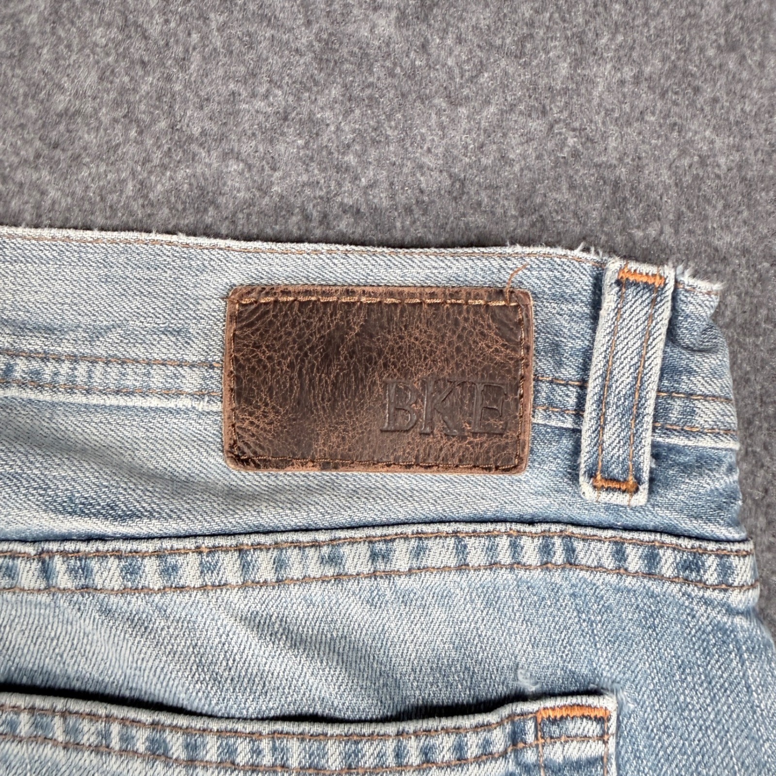 BKE Alec Mens Light Wash Distressed Bootcut Denim Jeans 100% Cotton 38×32