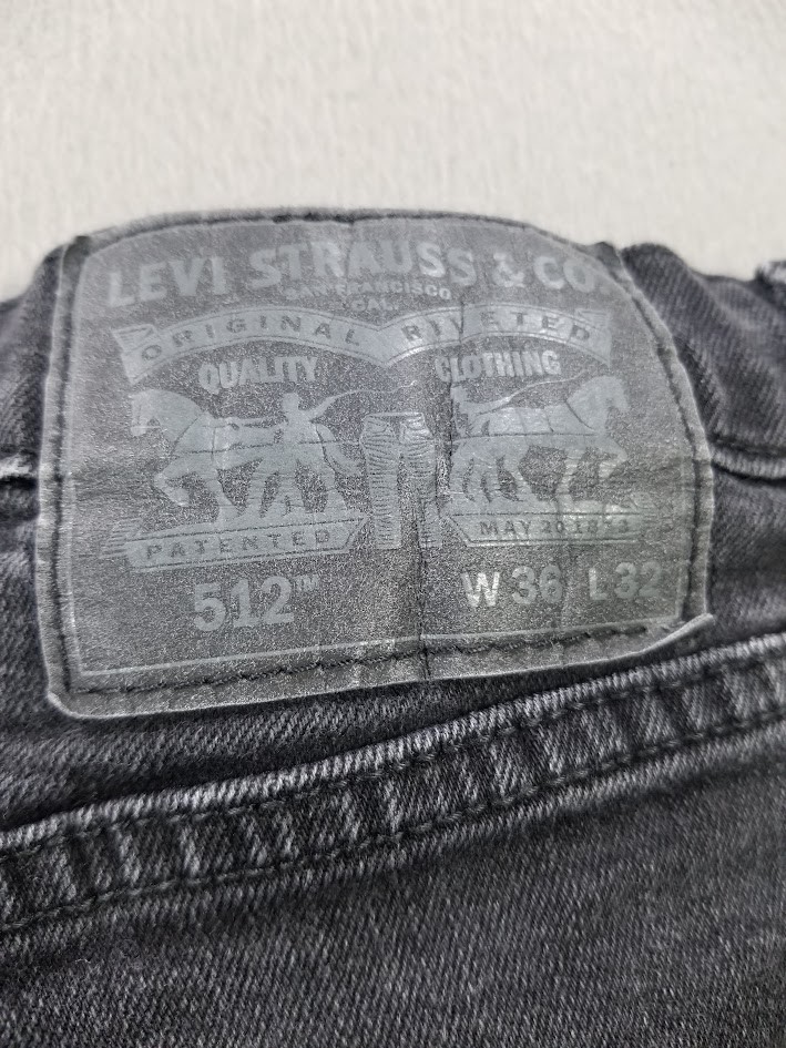 Levis 512 Jeans Men 36×29 Black Slim Tapered Fade Stretch Denim Dark Stonewash