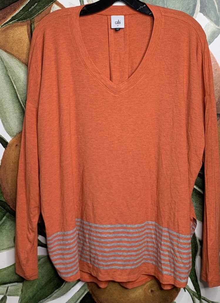 CAbi Medium Hangout Tee Shirt 4190 Orange Striped long Sleeve Blouse