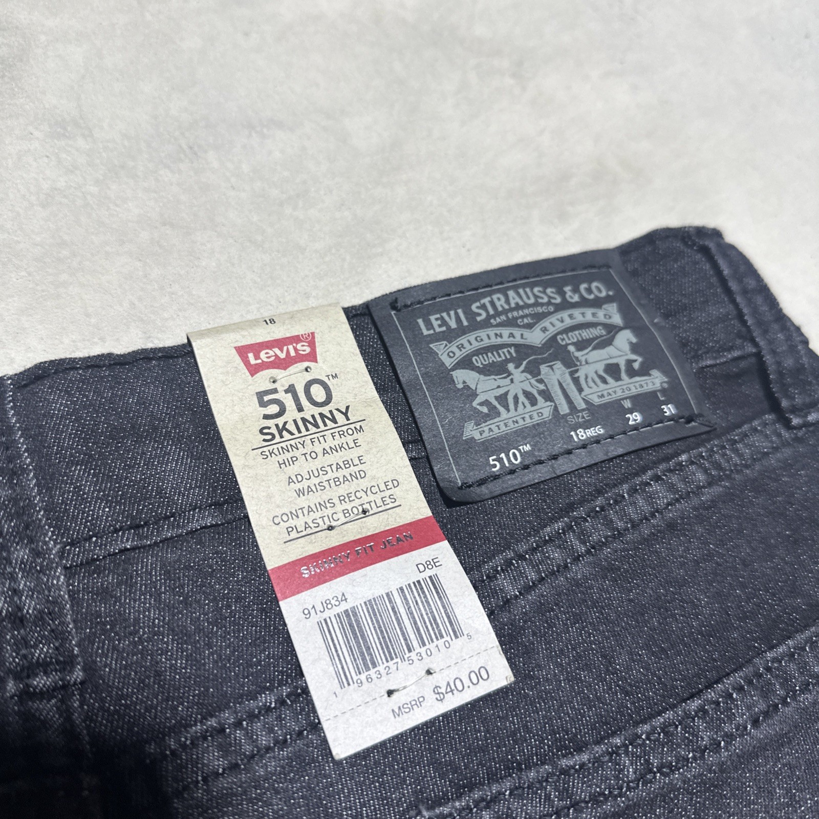 NWT LEVI’S 510 PERFORMANCE SKINNY JEANS YOUTH SZ 18 SZ 29×31 BLACK Boys Stretch
