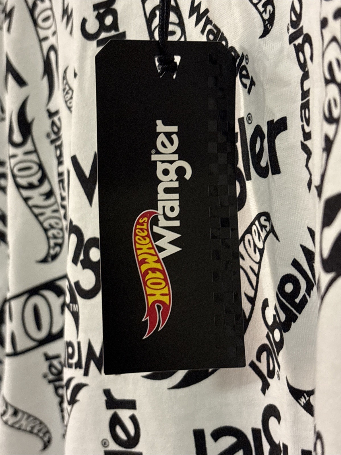 Wrangler Hot Wheels Tee Men Large L Large Black White All Over Print Logo Cotton