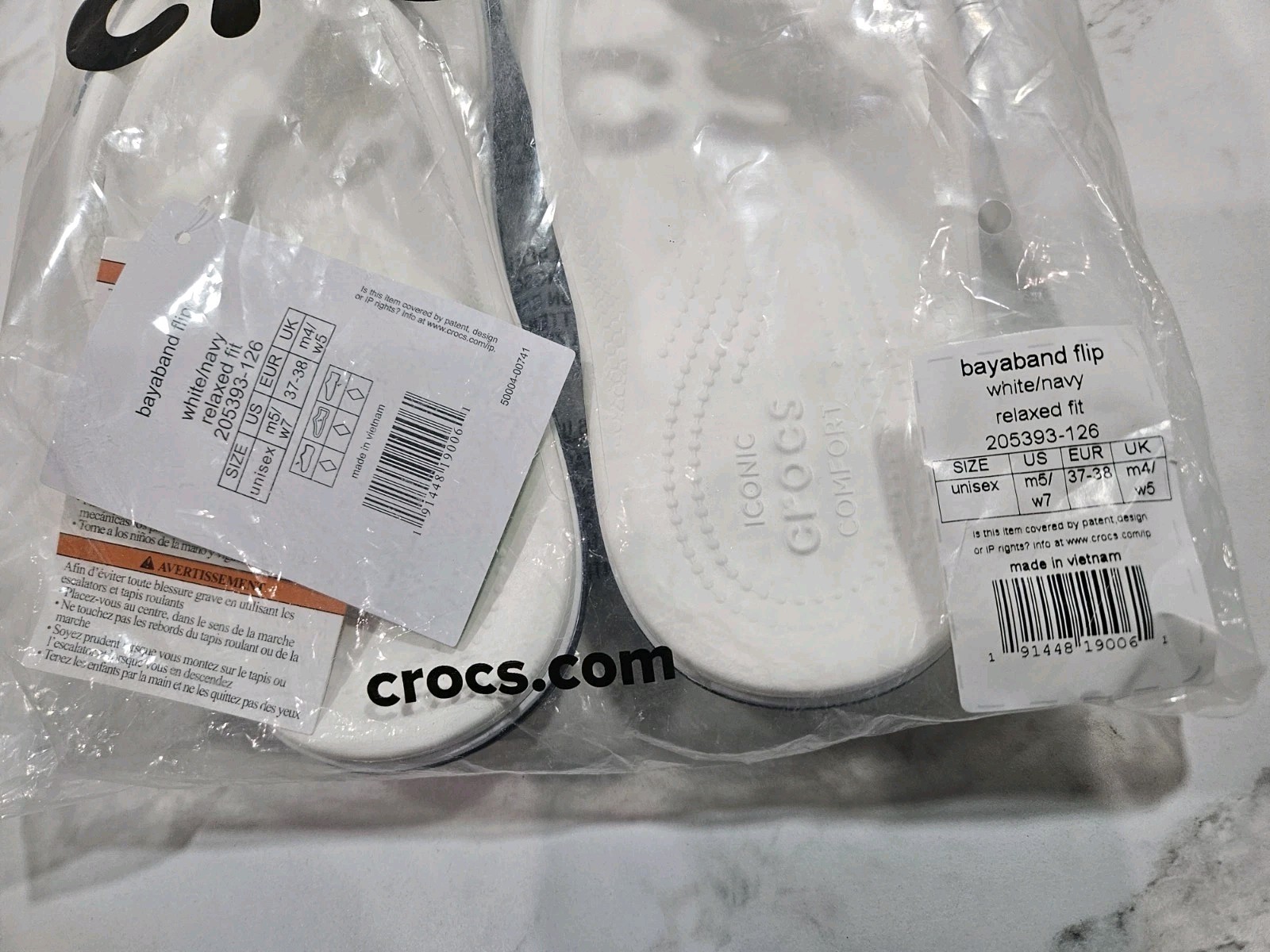 Crocs Bayaband Flip White Navy Comfort Thong Sandals Unisex M5/W7