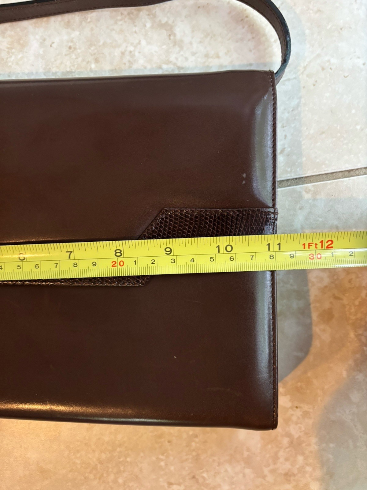 Salvatore Ferragamo vtg Brown Leather & Lizard Trim Clutch Shoulder Bag Italy