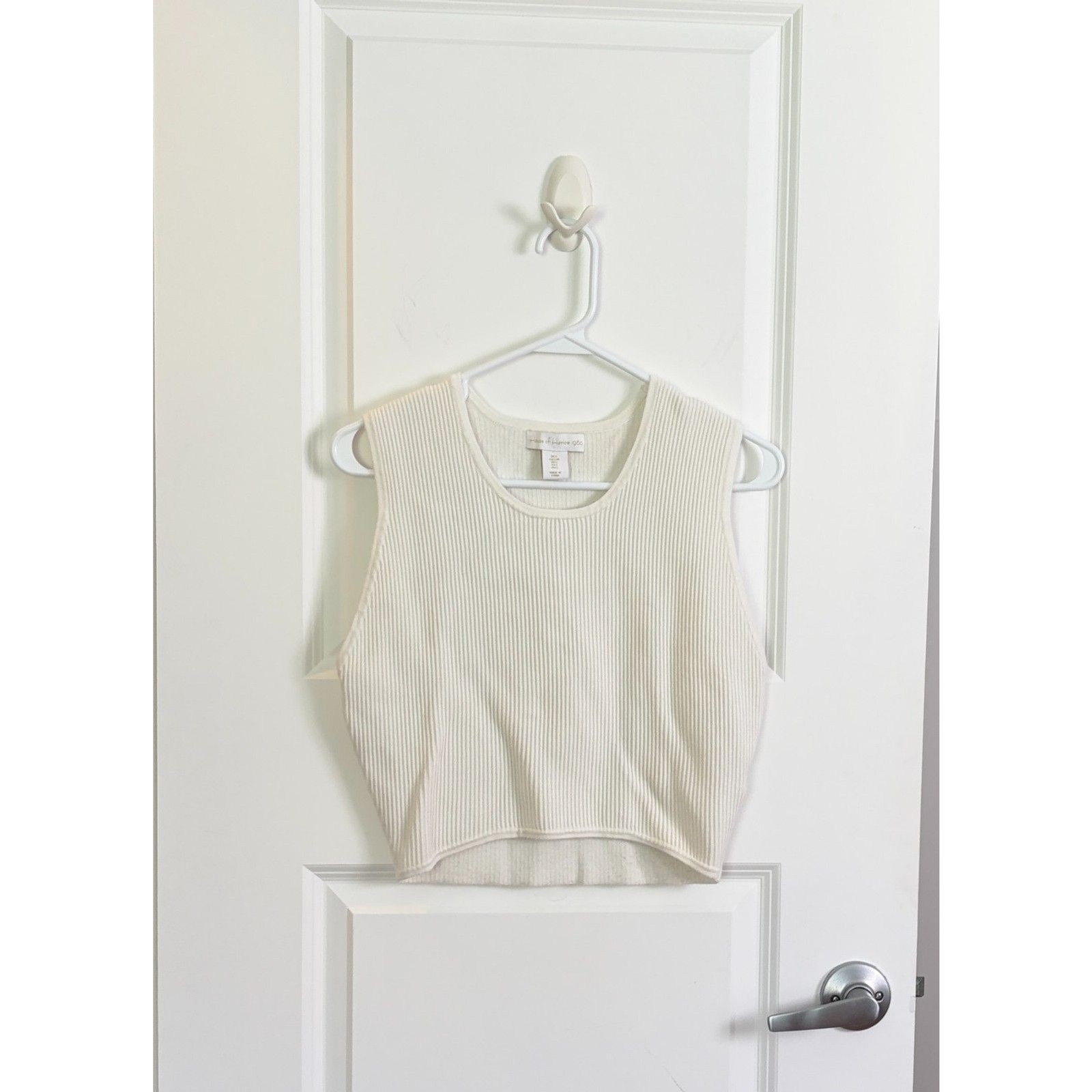 House of Harlow 1960 White Cream Ribbed Knit Sleeveless Sweater Vest Large Chic
