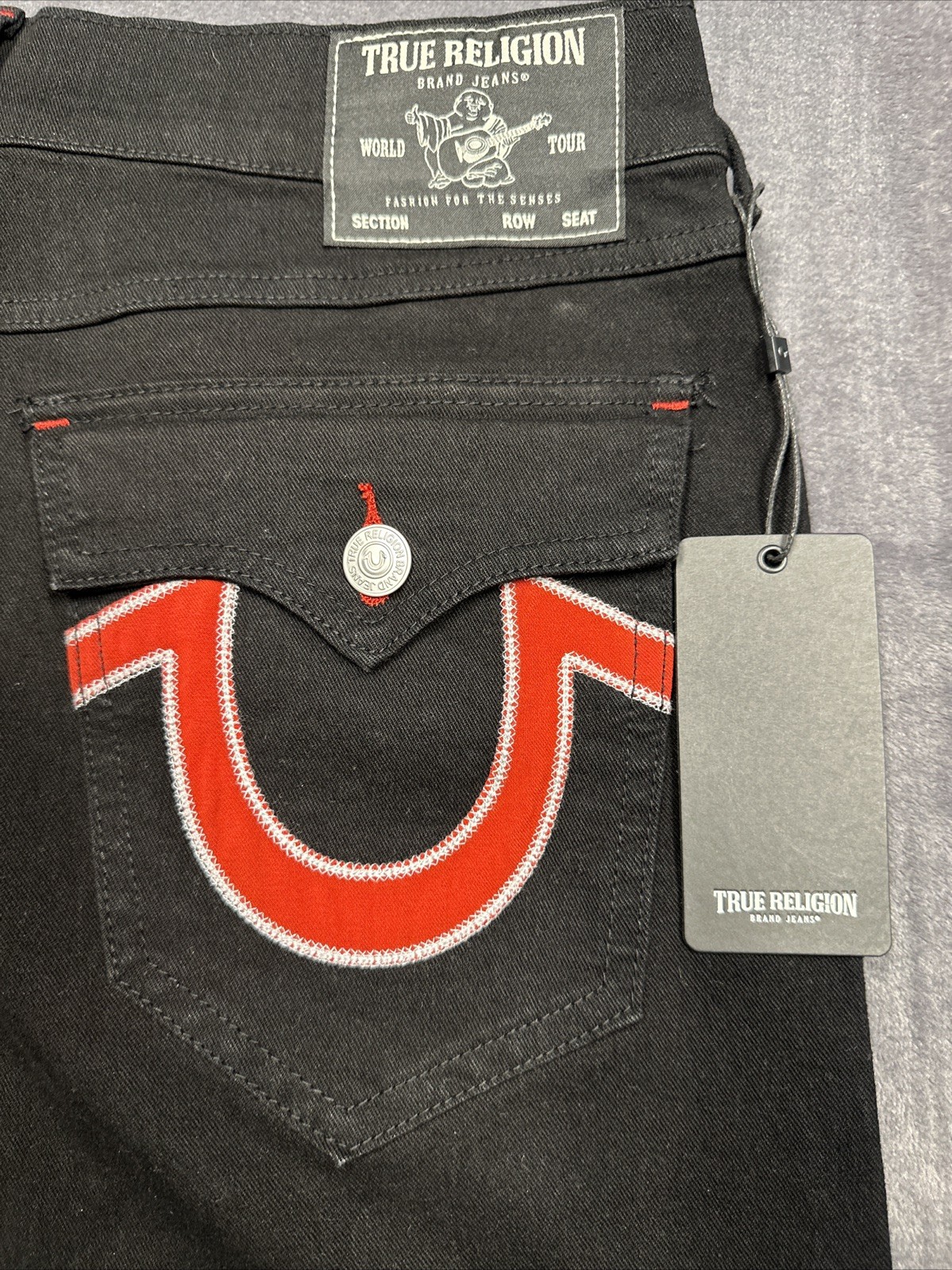 True Religion Ricky Appliqué SN Flap Straight “2SB Black Rinse” 36×30 #701654