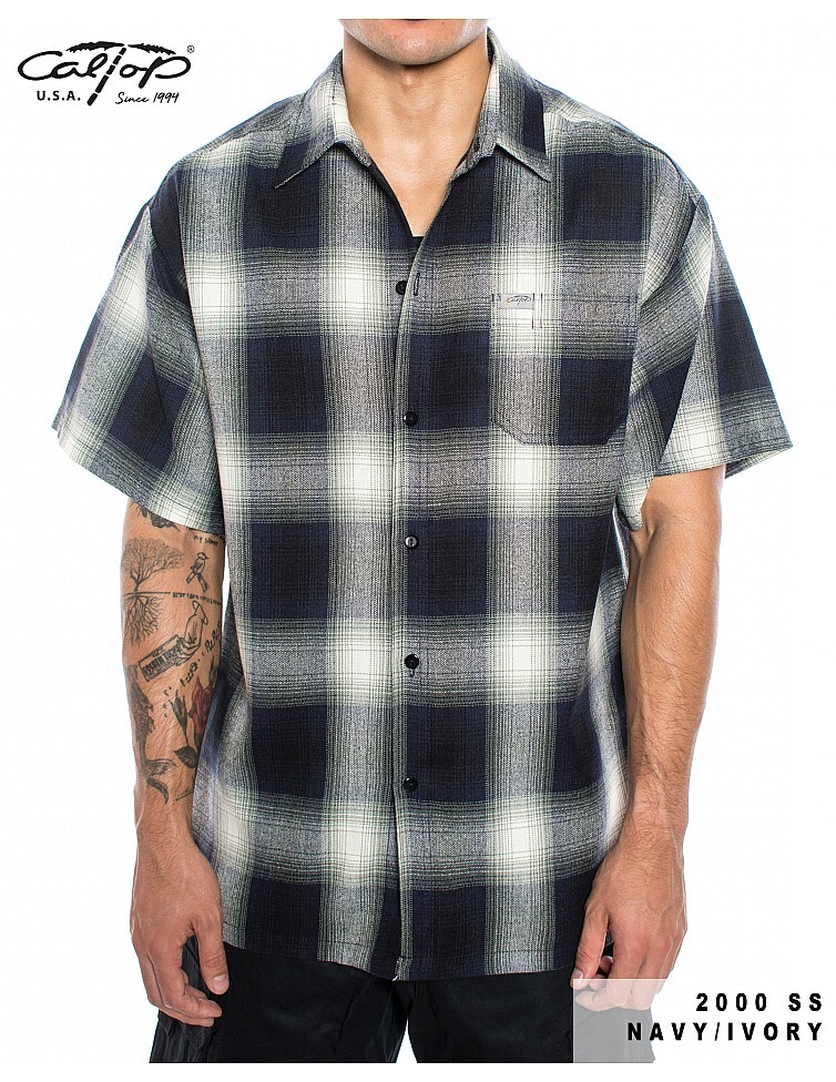 CALTOP OLD SCHOOL FLANNEL VETERANO SHORTSLEEVE SHIRT PLAID SM-5X GANGSTER