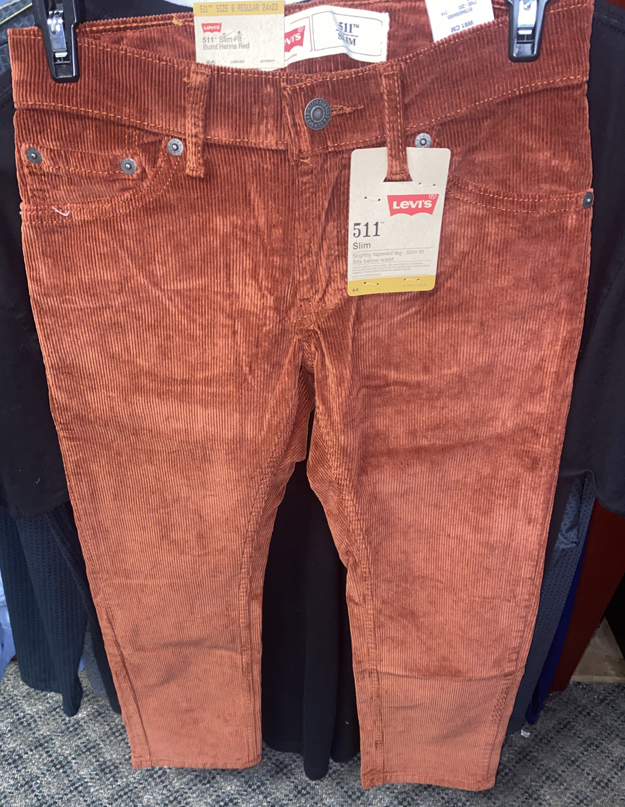 LEVIS 511 SLIM FIT BURNT HENNA RED 8 REG 24X22 NEW W TAGS