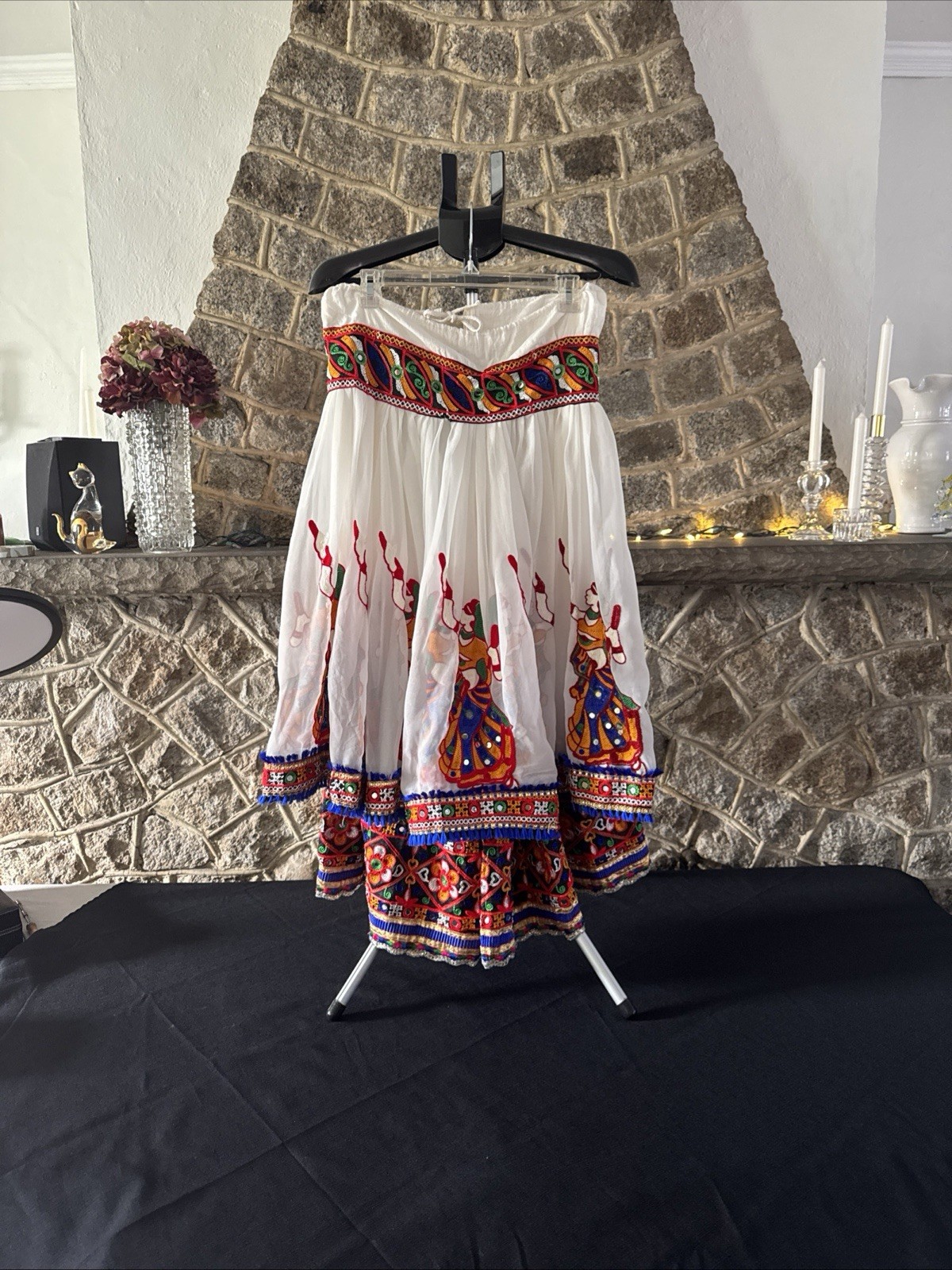 Embroidered Skirt White With Multi Colored Embroidery Mirror Navratil Celebrates