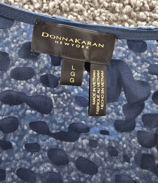 Donna Karan New York Silk-Blend Cap-Sleeve Burnout Blouse Womens L Tide Pullover