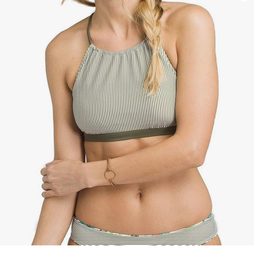 prAna Women’s Brina Top Athletic Tank Top Shirt, Large, Cargo Green Stripe