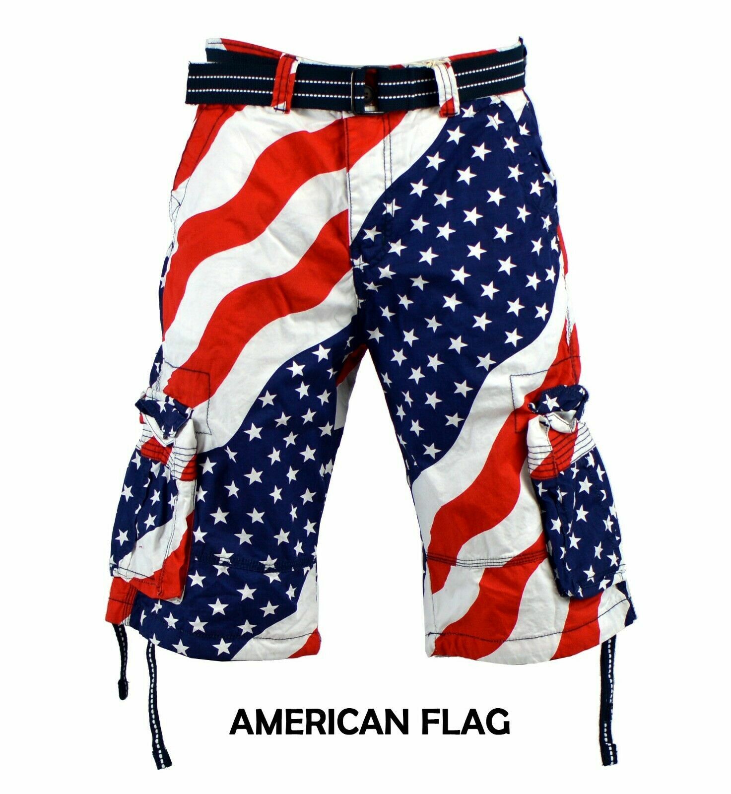 NEW MEN’S FOCUS AMERICAN FLAG CARGO SHORTS SIZE: 30 TO 44