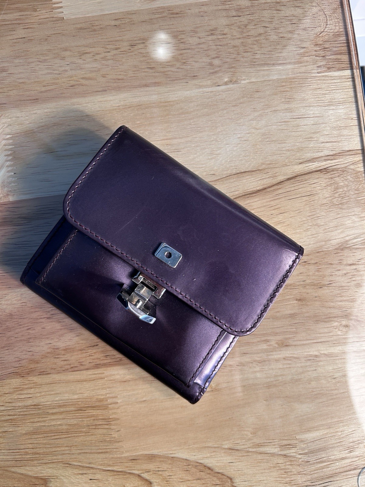 90s Moschino Redwall • Plum Leather • Mini Wallet Silver Heart Clasp • Vintage