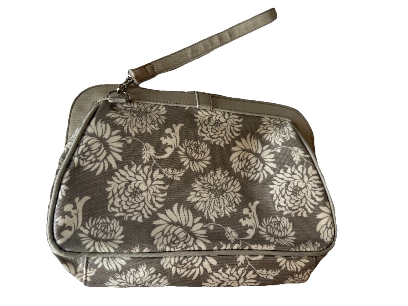 Petunia Pickle Bottom Gray Floral Gold Embroidered Clutch Handbag