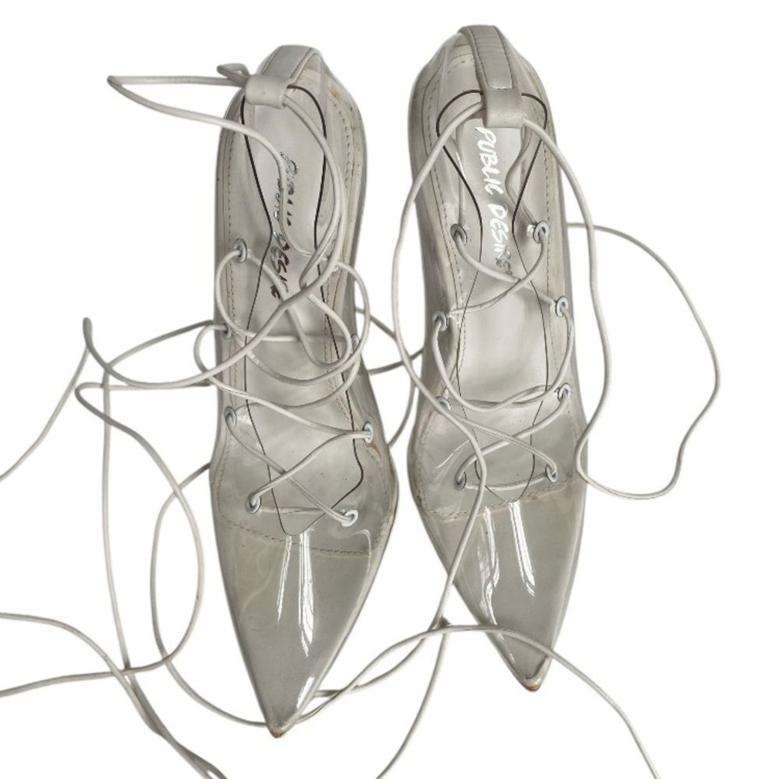 Public Desire Strike Clear Perspex Lace Up Heels White Size 6 Stiletto Sandals