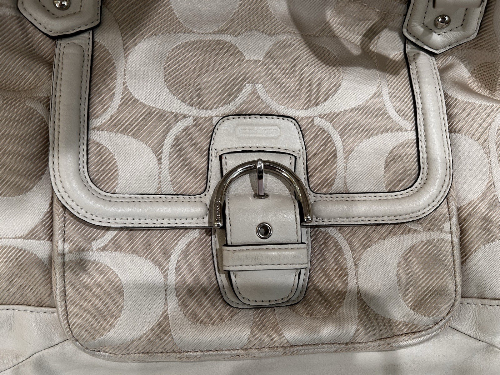COACH Abby Tote Bag Ivory Jacquard Signature Cream Leather Purse F27725 $378