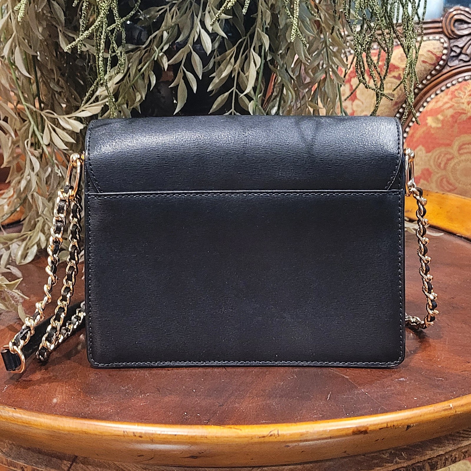 Tory Burch Black Robinson Mini Convertible Shoulder Purse Leather Gold Chain