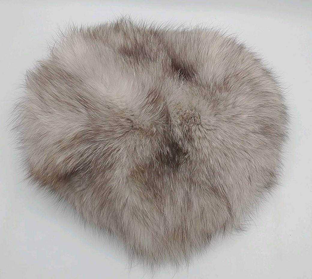 Vintage Genuine Blue Shadow Fox Fur Pillbox Hat Handmade Canada Women’s L 22.75″