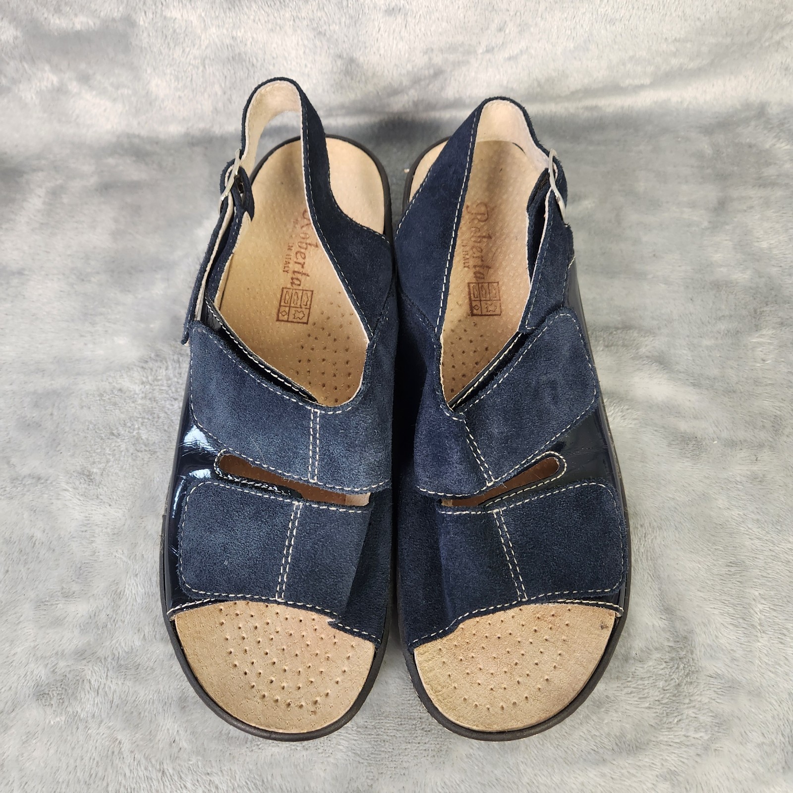 Roberta Womens Strappy Sandals Navy Blue Italy Removable Insole Leather US Sz 9M